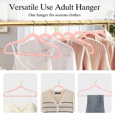 Набір з 22 велюрових плечиків для одягу Stormix, преміум-якість, для дорослих, антиковзаючі, ультратонкі, для сорочок та костюмів, рожеві гачки