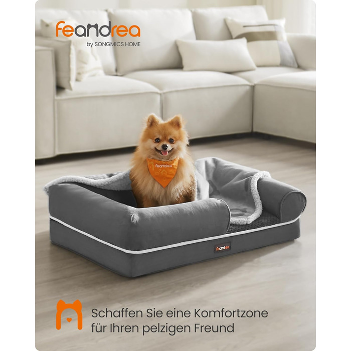 Ортопедичне ліжко для собак Feandrea, м'яке, з піднятими бортиками, 91x68x18 см, знімний чохол, антиковзаюча підставка
