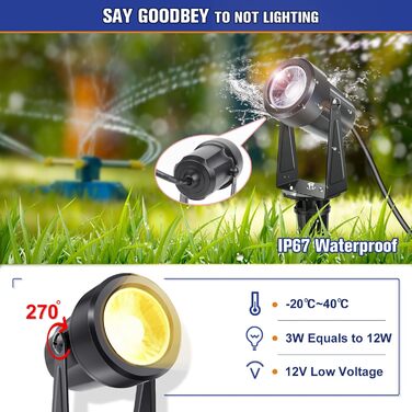 NIORSUN Garden Lighting LED, Warm White 3000K LED Spotlights, IP67 Waterproof Garden Spotlights, 23 m 27 V Garden Lights with Adapter, Outdoor Garden Lamps for Garden, Yard, Trees (6-Pack)
