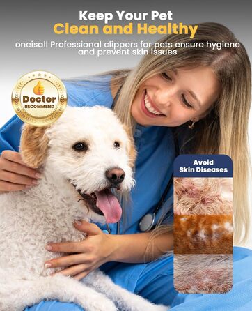 Професійна машинка для стрижки собак Oneisall 3-в-1: для густого хутра, тиха, для собак та котів, срібно-чорна