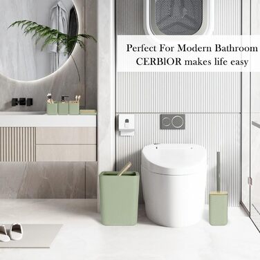 CERBIOR Набір аксесуарів для ванної кімнати, 6 шт., бамбуковий набір для ванної, з дозатором для мила, тримачем для зубних щіток, стаканчиком для зубних щіток, мильничкою для декоративного столу та подарунком для дому (зелений)