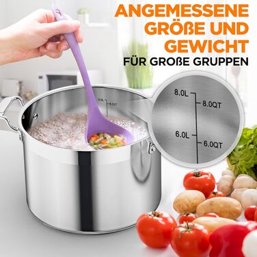NutriChef Каструля з нержавіючої сталі 8 л 18/8 – Великий суповий та жаровий горщик з кришкою, підходить для індукції, кераміки, галогенових плит, для супів та рагу, харчова сталь, можна мити в посудомийці