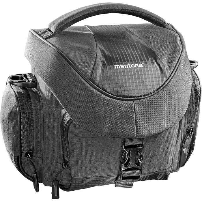 Сумка для камери Mantona Premium - підходить для камер DSR & DSM з об'єктивом (з пилозахистом, м'яким ремінцем, блискавкою, регульованим внутрішнім відділенням) (Антрацит, Антрацит)