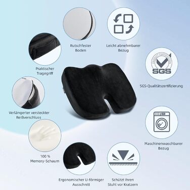 Подушка для спини та сидіння Egret з Memory Foam для офісного крісла та автокрісла – підтримка попереку, зняття болю, корекція постави, регульовані ремені, чорний колір