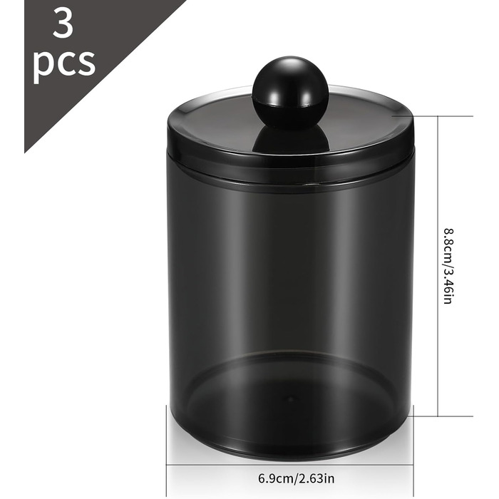 Організатор для косметики Gaomoeny, 3 шт. скляні аптечки для ватних паличок, бавовняних дисків, зубної нитки, косметичних спонжів, шпильок для волосся, чорний колір