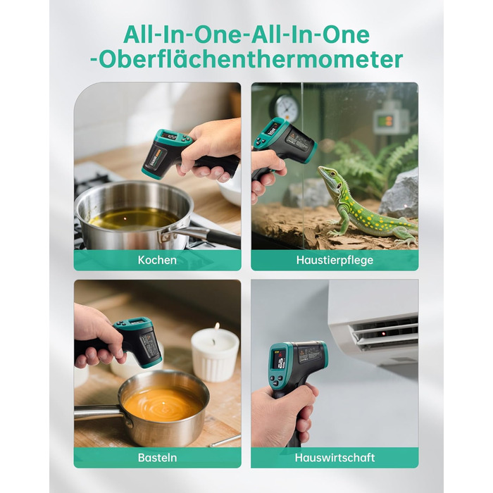 Інфрачервоний термометр ERICKHILL -50℃~800℃: безконтактний лазерний вимірювач температури з LCD-дисплеєм, регульована емісійність. Підходить для приготування їжі, грилю, заморожування, промисловості.