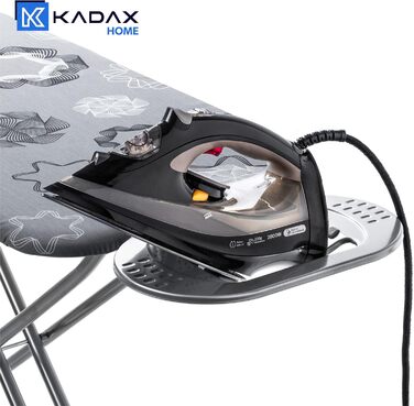 Відкидна гладильна дошка KADAX 120x38 см з металевою сіткою, регульована висота, з підставкою для праски (сіра)