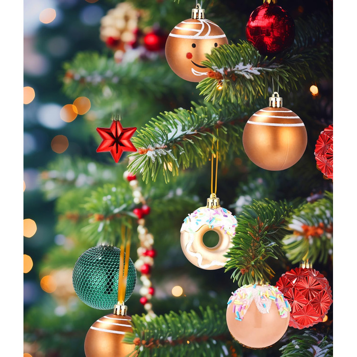 Набір прикрас для ялинки на Новий Рік: 42 штуки, кульки, червоний, зелений, золотий | Ялинкові прикраси