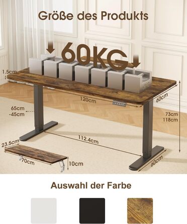 Devoko Electric Standing Desk 160x70cm with Monitor Stand, Memory Height Adjustment, Ergonomic Sit-Stand Desk (120x60cm, Vintage Brown)
