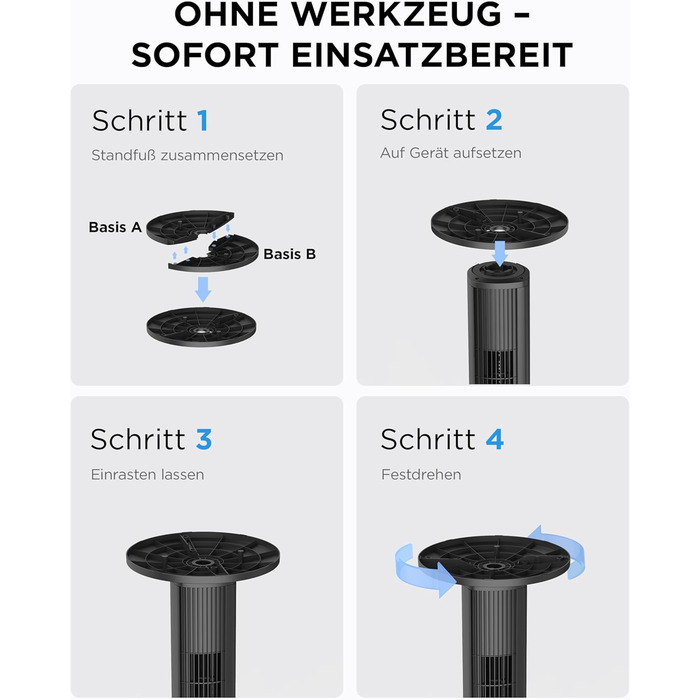Вентилятор підлоговий Midea FZ10-26MR (BL) 96 см, з пультом, тихий 33 дБ, з осциляцією 90°, таймер 15 год, LED дисплей, 4 швидкості/режими, для спальні та офісу, чорний