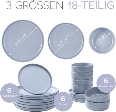 Набір посуду Feinsteinzeug на 6 осіб, 18 частин: міцний та стійкий до подряпин, бежевий глянцевий | Тарілки, тарілки для десерту та миски для 6 осіб - Magnetiks (Лавандова Мгла | 18 частин)