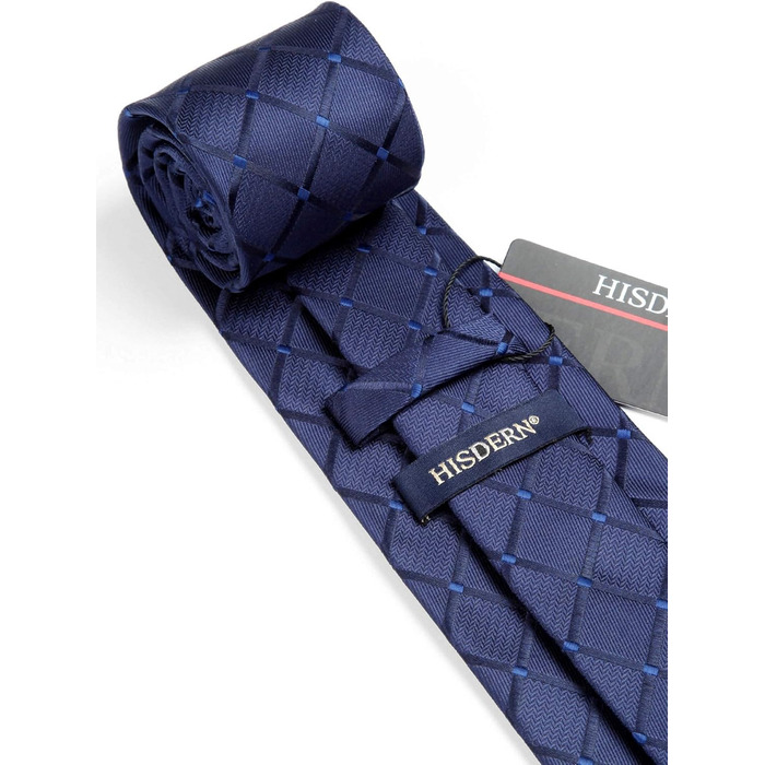 Чоловічий краватковий комплект HISDERN: темно-синій, у клітинку, з нагрудником. Ідеально для весілля та святкових подій.