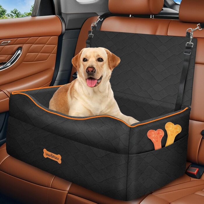 Автокрісло для собак середніх та маленьких порід (до 23 кг), з м'якою подушкою та страхувальним ременем, чорного кольору, розмір M