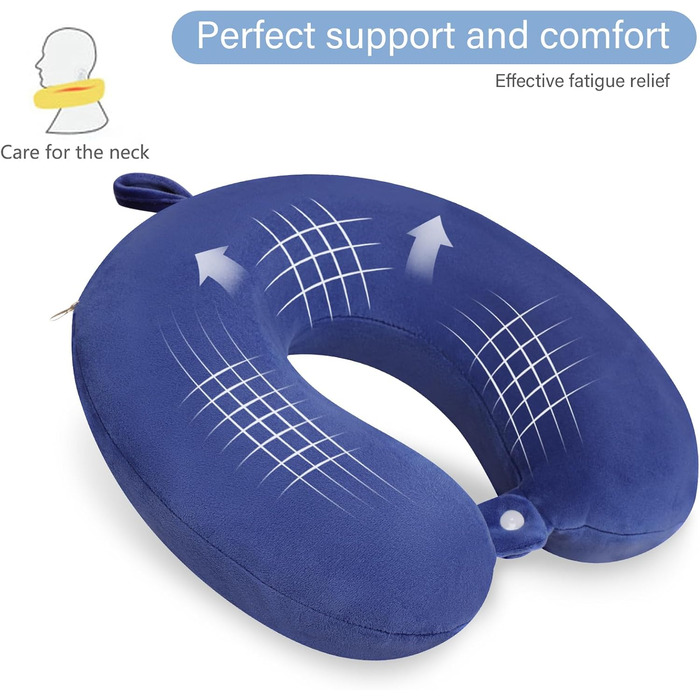 Подушка для шиї з Memory Foam, U-подібна, для подорожей. Зручна, підтримує шию та голову, зменшує втому. Підходить для літаків, поїздів, авто. Колір: Живий блакитний