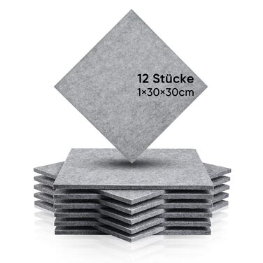 Акустичні панелі Fstop Labs для звукоізоляції, 3D пірамідний шумопоглинач (12 шт), 30x30x5 см, сірий — для студії, офісу та дому