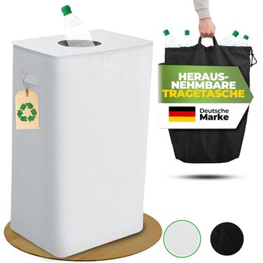 Deposit bottle collection container with lid and carrying bag | Deposit container with drop-in opening | Ideal bottle organizer for collecting deposits, bottle collector, empty container for kitchen - black (Beige without print)