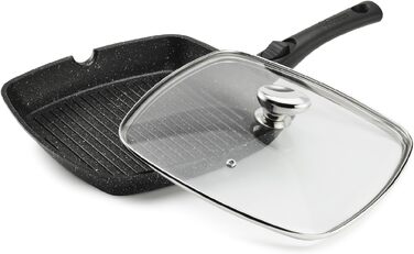 Pradel Excellence Гриль-сковорода алюмінієва лита 28x28 см з кришкою, антипригарне покриття (камінь), знімний ручка, для всіх плит - 28 см