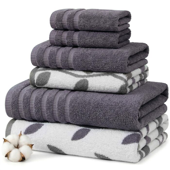 Набір рушників для рук Amrapur Pacific Coast Textiles з органічної бавовни, фарбовані нитки, 6 шт, колір сірий лавандовий