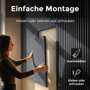 Акустичні панелі з дерева для стін 60x60 см, набір 4 шт, шумоізоляційні стінові панелі з ламелями, колір дуб чорний