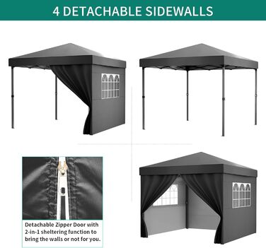 YITAHOME Outdoor Pop-Up Gazebo with Sides, Folding Gazebo, Waterproof Foldable Garden Gazebo for All Seasons, Camping Gazebo, Anti-UV with Free Adjustable Height for Parties, Markets (Dark Gray, 3x3m)