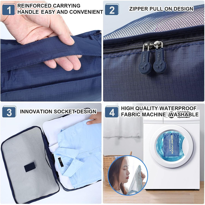 Органайзер для валізи AiQInu, набір 7 шт: кубики для пакування, органайзери для подорожей, сумки для одягу та взуття, темно-синій, одиночний