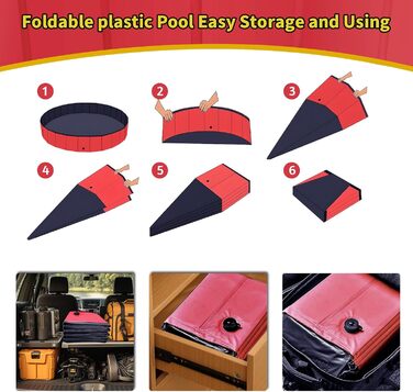 Foldable Dog Pool, 100 x 30.5 inches, Oversized, Hard Plastic, Portable, Swimming Pool for Dogs, Cats, and Children, Pet, Puppy Bathtub, Foldable, Kiddie Pool (red)