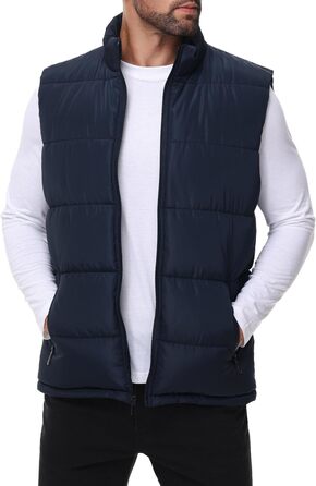 Чоловіча пухова жилетка, водовідштовхуюча, без рукавів, зі стійким коміром, на блискавці, зимова, теплий верхній одяг (XXL, темно-синій)