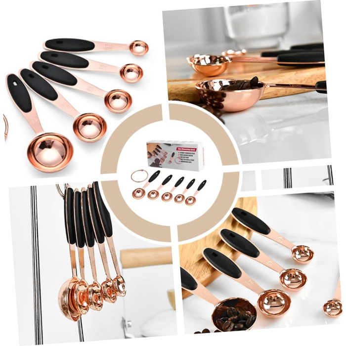 MAGICLULU Stainless Steel Measuring Spoon Set in Rose Gold - Kitchen Utensils with Precise Engraving for Baking and Cooking. Stackable Design, Compact Storage