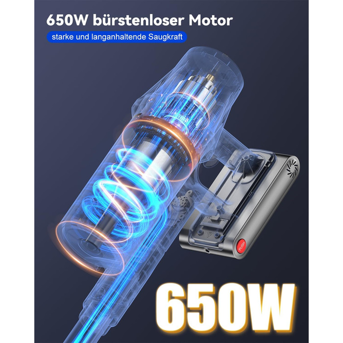Бездротовий акумуляторний пилосос H9 58000Pa/650W з LED-екраном та турбощіткою для тварин, килимів та твердих підлог (блакитний)