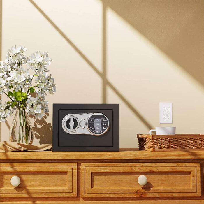 Вогнестійкий сейф для дому, міні-сейф для грошей та документів, з кодовим замком, чорний, 0.236 м³