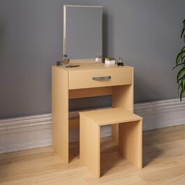 Туалетний столик Vida Designs Isla з дзеркалом і пуфом, 1 шухляда, для макіяжу, косметики, зберігання, спальня, дерево сосна, 130x39x63,5 см