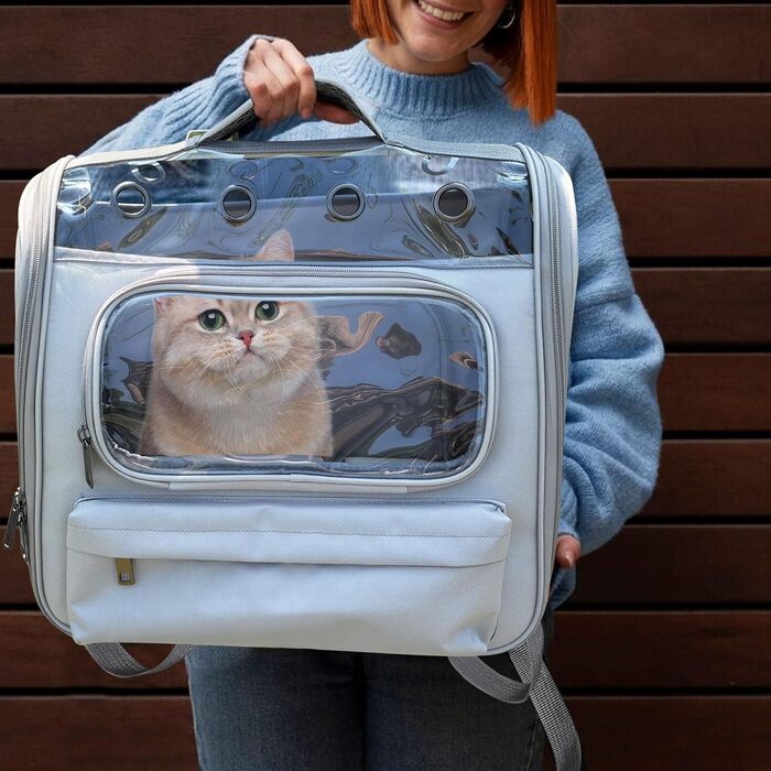 Розширюваний рюкзак для котів та маленьких собак, сірий. Рюкзак-переноска для котів та собак до 8 кг з вікном, дихаючий, складаний