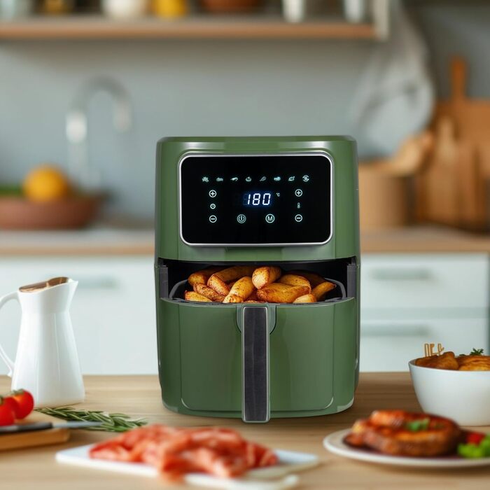 Фритюрниця без оливи Bergner MIDNIGHT з керамічним покриттям, 1800W, 6.9L, 8 програм, 80-200°C, таймер до 30 хв