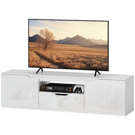 HOMCOM TV Stand with High-Gloss Finish, Holds TVs up to 65'', 3 Shelves, 1 Drawer, 160 x 38 x 43 cm, White