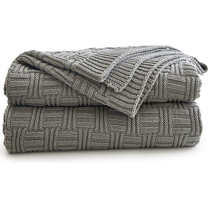 Бавовняна ковдра Longhui з в'язаним візерунком, 127x152 см, для дивану, крісла, ліжка, пляжу, декору дому, сіра ковдра, подарунковий мішечок