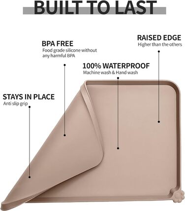 Силіконові килимки для тварин - водонепроникні килимки для собак та котів з піднятими краями - килимки під миски для собак та котів - виберіть розмір (TaupeName, 47 x 30 см (1 шт))