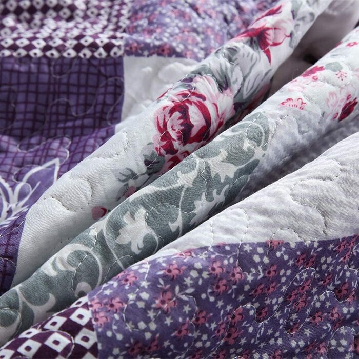 Qucover Комплект ковдри та покривала на двоспальне ліжко 220x240 см/230x250 см, стеганий, квітковий принт, фіолетовий