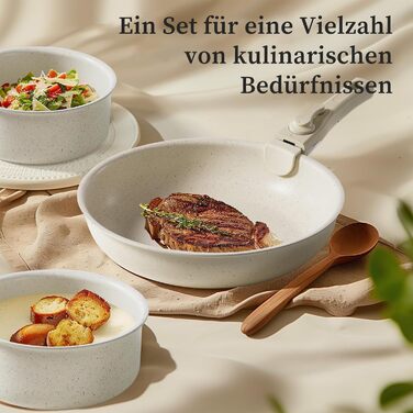 Набір посуду JHK 12 предметів з антипригарним покриттям та знімними ручками, бежевий – кухонне приладдя для дому