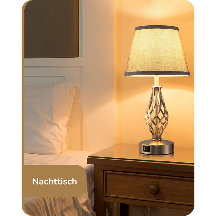 LED-лампа на тумбочку EDISHINE, 2 шт. в наборі, торшери з USB, диммування, сірий абажур, для спальні, вітальні, подарунок