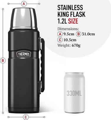 King Stainless Steel Flask with Handle - 1.2L / 1200ml - Brown
