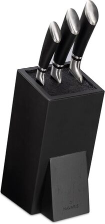 Navaris Acacia Wood Knife Block with Bristle Insert - Unfitted Knife Block made of Wood - Universal for Kitchen Knives, Chef's Knives, Cooking Utensils - Black