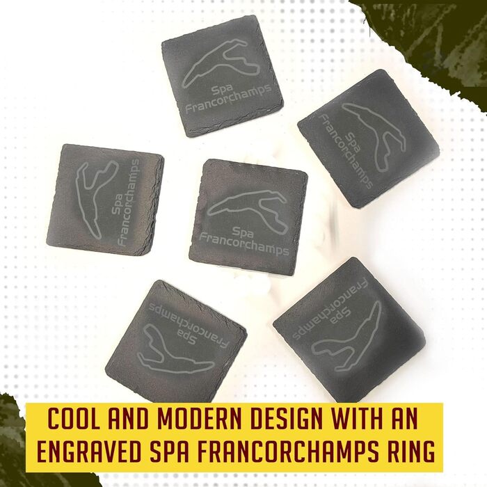 Nürburgring Coasters for Drinks, 6-Piece Set - Slate Coasters, for Home and Dining Room, Decoration, Racing Fans (Spa Francorchamps)