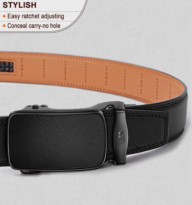 Чоловічий шкіряний ремінь KEMISANT з автоматичною пряжкою, 35 мм, без отворів, регульований, чорний