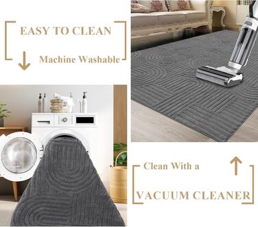 Килим для вітальні 160x230 см, великий пухнастий з коротким ворсом, миючий, сучасний, 3D ефект, антиковзаючий, для їдальні, кухні, спальні (140 x 200 см, сірий)