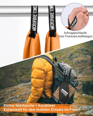 Набір з 3 рушників з мікрофібри, 180x80 см + 2 рушники 80x40 см, для фітнесу, сауни, пляжу, подорожей, темно-зелений (оранжевий)