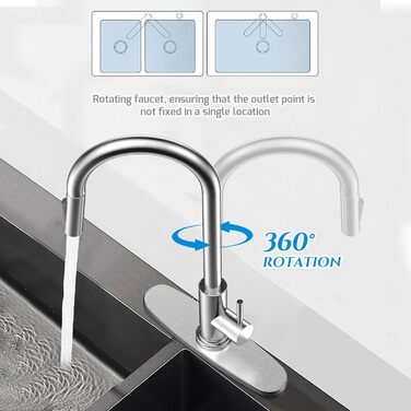 Змішувач кухонний поворотний 360° з висувною лійкою, нержавіюча сталь, гаряча/холодна вода, 2 режими струменя, G3/8'', кухонний
