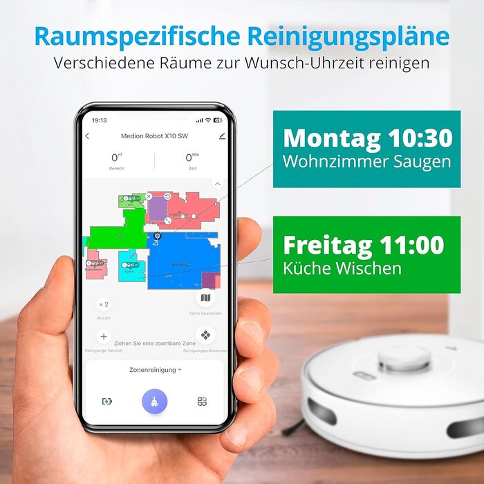 Робот-пилосос MEDION X10 SW з лазерною навігацією та функцією миття, 2700Pa, 2-в-1, створення карт, зони заборони, для кількох поверхів