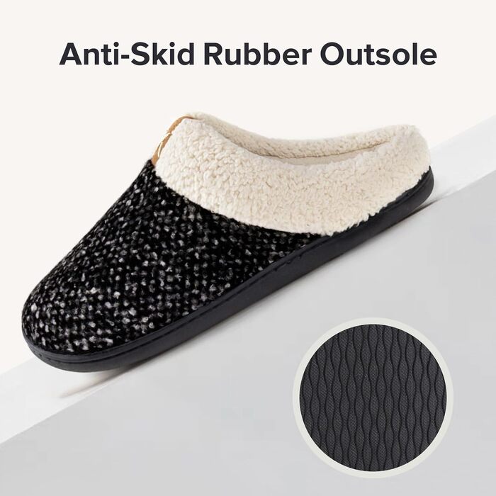 Жіночі теплі капці ULTRAIDEAS з плюшу та піною з пам'яттю (Memory Foam), м'які домашні та вуличні тапочки, чорні, розмір 40/41 EU