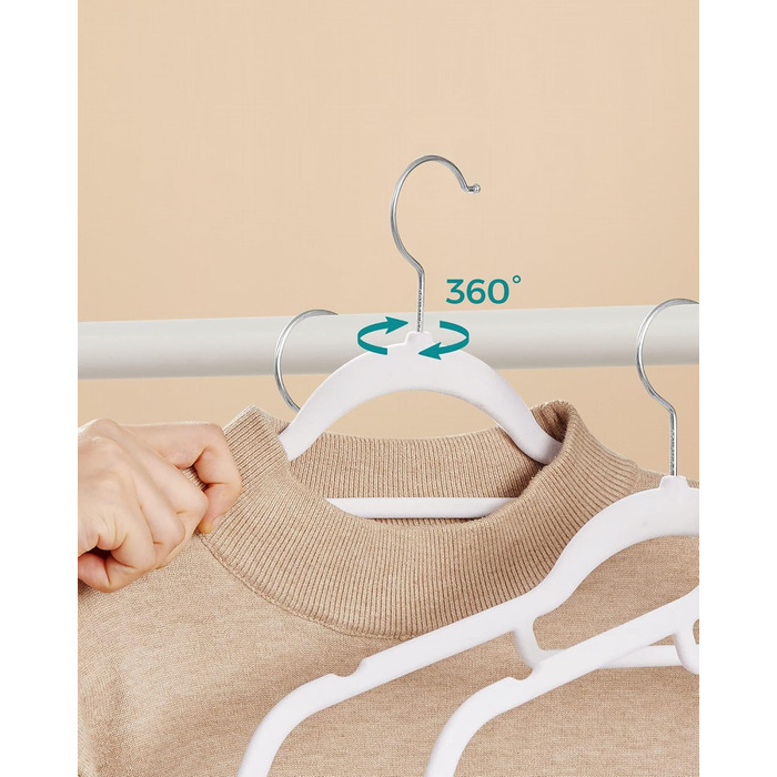 Плечики для одягу SONGMICS, велюрові, 50 шт., для пальто, штанів, краваток, обертовий гачок, 43,5 см, срібно-білий