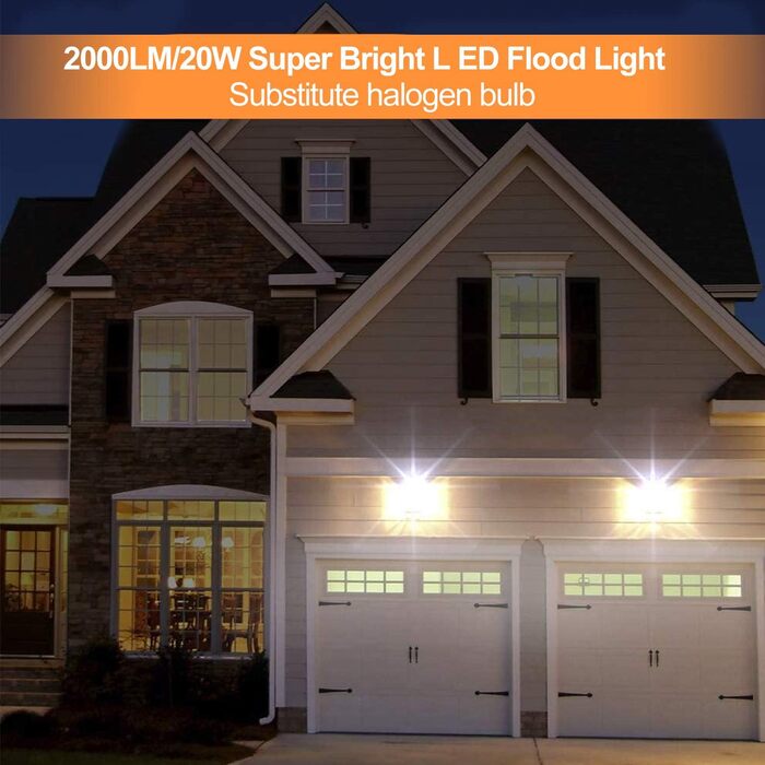 IKODM Outdoor Flood Lights, 5-Pack 30W LED Floodlights, 3000K Warm White Outdoor Floodlights, Waterproof Super Bright 2250LM Construction Lights for Outdoor Yard Garden Garage Sports Field (6000k Cool White, 20W LED Spotlights)